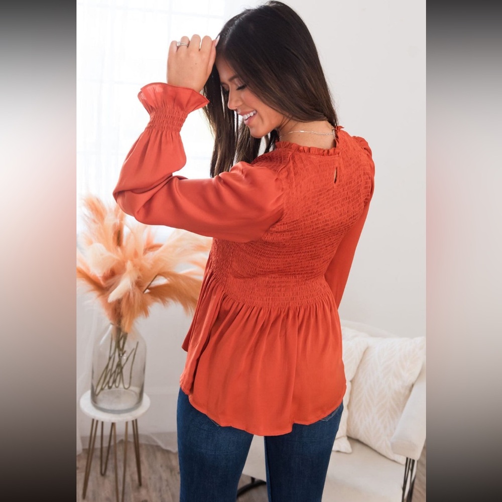 Rust Peplum Blouse - Picture 5 of 8
